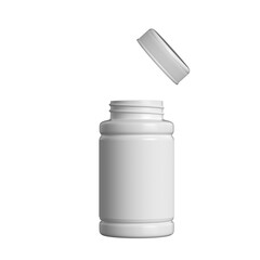 White medical plastic container mockup with open lid, displaying clean surface against transparent backdrop, representing healthcare packaging design and pharmaceutical branding solutions