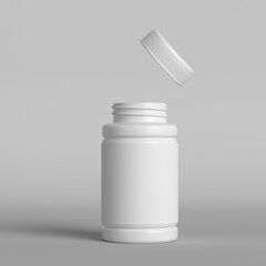 White medical plastic container mockup with open lid, displaying clean surface, representing healthcare packaging design and pharmaceutical branding solutions