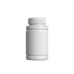 Blank white medical plastic container mockup with closed lid, displaying clean surface against transparent backdrop, representing healthcare packaging design and pharmaceutical branding solutions