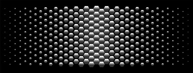 Halftone hexagons background. Honeycomb. Monochrome. Black and white effects in vector.