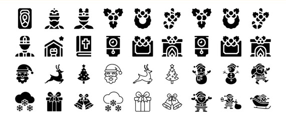 A collection of 36 Christmas-themed icons, including religious figures, festive objects, and winter elements