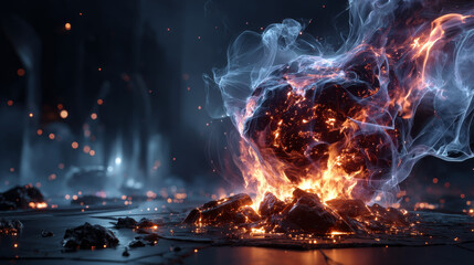 hot burning blazing fire flames on dark background