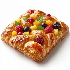 Fresh fruit pastry with berries and pineapple on a white background  