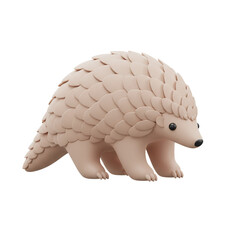 3D cartoon pangolin animal on transparent background