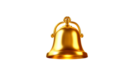 3D notification bell icon with golden hue and soft shine, floating design, transparent background, PNG