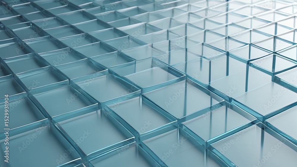Poster a close up view of a grid of translucent light blue squares creating an abstract pattern