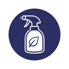 Obraz premium Spray bottle with leaf symbol in dark blue circle outline style