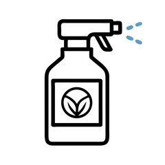 Obraz premium Spray bottle icon with spraying dots and circular eco leaf label