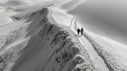 Couple Hiking Together on a Snow-Covered Trail