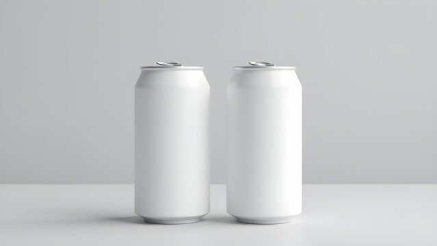 Two White Aluminum Cans on Grey Background