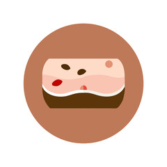 Brown and beige soap bar with red berry accents in flat circle background