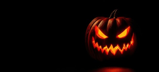 Naklejka premium The Spooky Jack-o-Lantern Glowing in the Darkness