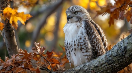 Hawk Observing Its Surroundings from a Tree Branch