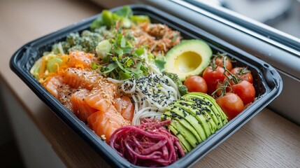 Colorful Sushi Bowl with Fresh Ingredients and Avocado