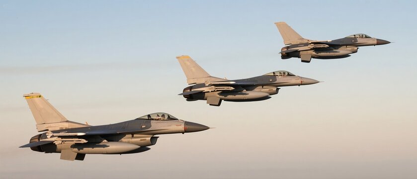 
three F-16 aircraft in formation flying