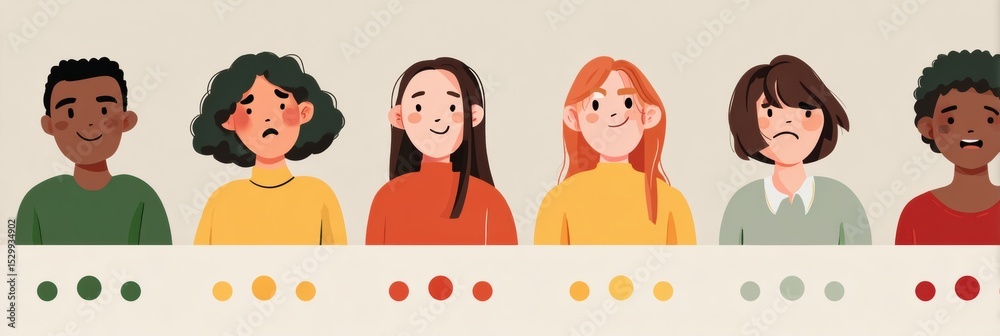 Poster Emotional Check-In Scale Infographic Showing Diverse Expressions of Feelings and Moods in a Community Setting for Self-Awareness and Mental Health