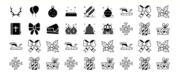 A collection of 36 hand-drawn Christmas icons, including festive elements and religious symbols