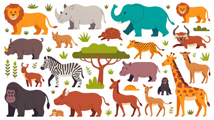 Obraz premium African Safari Animals Collection Flat Style Illustration