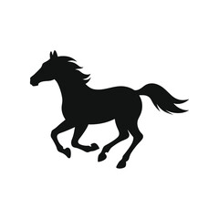 Elegant silhouette of a horse galloping gracefully against a clean white background