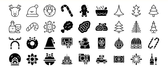 A collection of Christmas icons, including festive objects, winter clothing, and celebratory elements.