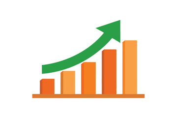 Orange Growing Bar Chart with Green Arrow Business Illustration