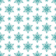 Snowflakes seamless pattern, detailed hand drawn vector line illustration. Graphic outline doodle drawing. Christmas and New Year background for frosty winter design, gift wrapping, packaging, textile