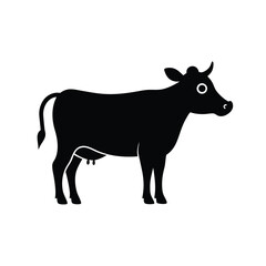 Stylized black and white illustration of a cow standing isolated against a plain white background