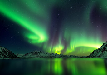 Naklejka premium Mesmerizing Aurora Borealis A Celestial Dance of Lights Over Frozen Landscapes