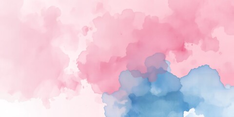 Abstract watercolor painting featuring blended shades of pink and blue with a soft white background