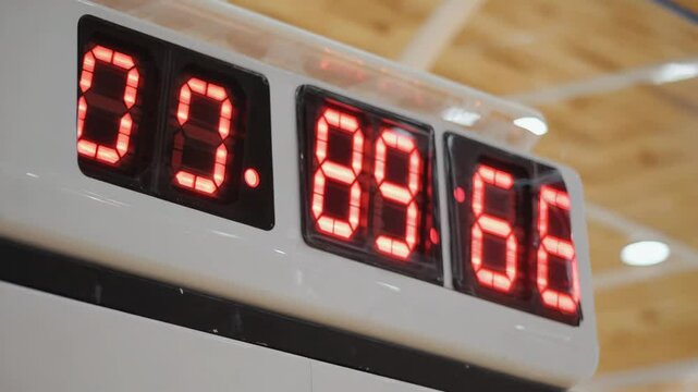 A bold digital timer steadily counts up in clean increments, evoking a sense of intensity and athletic pacing &mdash; ideal for sports, race, or gym scenes.