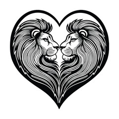 Two lions forming a heart logo vector illustration