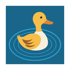Adorable cartoon duck floating gracefully on a calm pond with water ripples