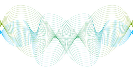 Vector curvy abstract line art wavy flowing dynamic colorful lines white background in concept music or sound, wave, wind, information flow © KjerstiML