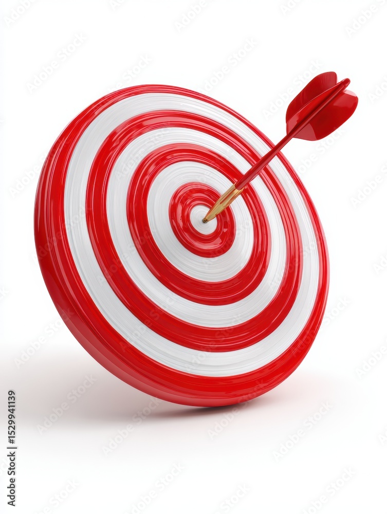 Aufkleber Successful Dart Hitting Business Target With Red Arrow Symbolizing Achievement and Strategy on a 3D Isolated Background