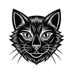 Stylized cat face logo with tiny details in dark green tones vector illustration