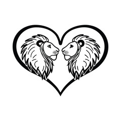 Heart-shaped logo formed by two lions vector illustration