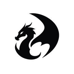 Dark fantasy dragon logo with smoke and fire effects vector illustration