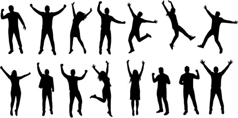 Fototapeta premium Vector Silhouettes of Exultant and Happy People 