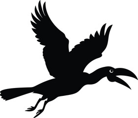 flying hornbill bird silhouette
