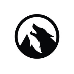 Wolf howling at mountain logo in dramatic style vector illustration
