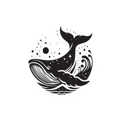 Naklejka premium Majestic Humpback Whale Vector Silhouette – Ocean Giant Outline Design for Marine Life Art, Nautical Decor, Sea Animal Clipart, SVG for Crafts and Projects 