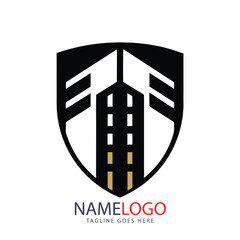 Real estate company logo design with a Japanese kanji symbol vector illustration