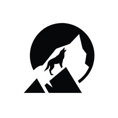 Wolf howling at mountain logo in dramatic nature scene vector illustration