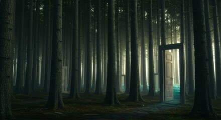 Obraz premium Enigmatic Doorway in a Dark Forest Surreal Fantasy Art
