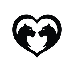 Two lions forming a heart-shaped logo vector illustration