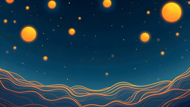Abstract Night Sky with Yellow Forms and Orange Stripes