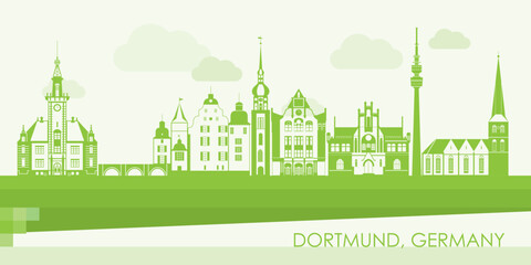 Green Skyline panorama of city of Dortmund, Germany  - vector illustration