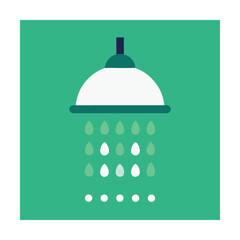 Simple illustrated icon of a shower head with water droplets for bathroom and hygiene concepts