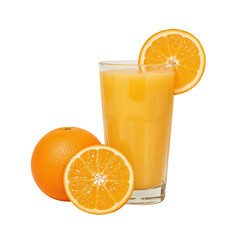 orange juice and oranges isolated on transparent background