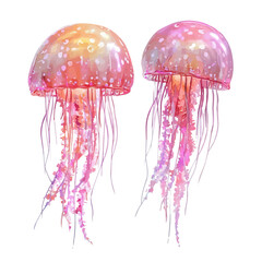 Glowing Jellyfish Tropical Water, watercolor painting vector, isolated on a white background.